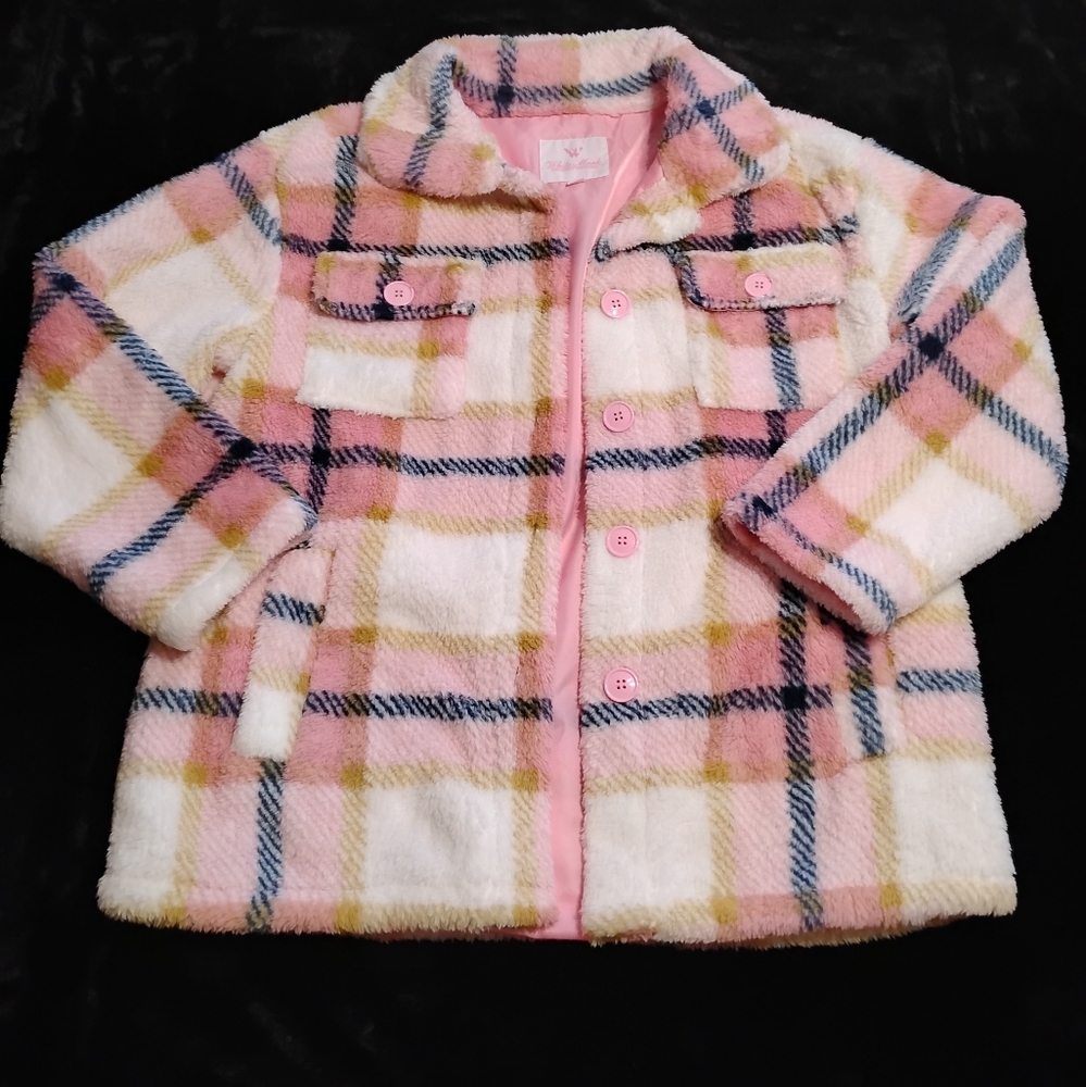 💕NEW! Fleece Plush Pink Plaid Shacket Shirt Jacket Button Down Lined Thick Warm - Picture 10 of 10